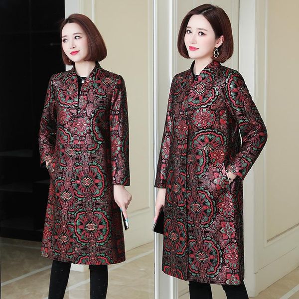 women's leather & faux retro national style genuine jacket spring mother's over-the-knee sheepskin printed stand collar trench coa, Black
women's leather & faux retro national style genuine jacket spring mother's over-the-knee sheepskin printed stand collar trench coa, Black