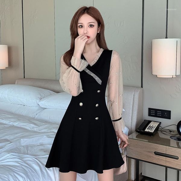 casual dresses women's spring autumn dress korean style mesh stitching long-sleeved slim short female black ll783, Black;gray
casual dresses women's spring autumn dress korean style mesh stitching long-sleeved slim short female black ll783, Black;gray