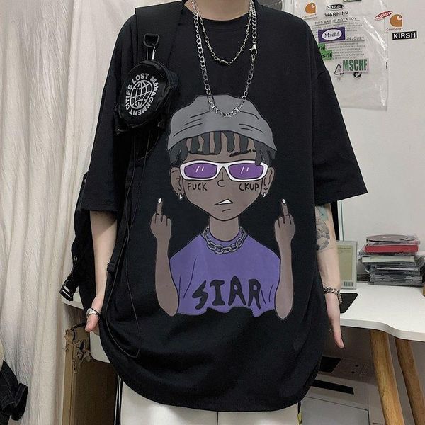 men's t-shirts 2021 summer half sleeve cartoon printed short t-shirt large loose top, White;black
men's t-shirts 2021 summer half sleeve cartoon printed short t-shirt large loose top, White;black