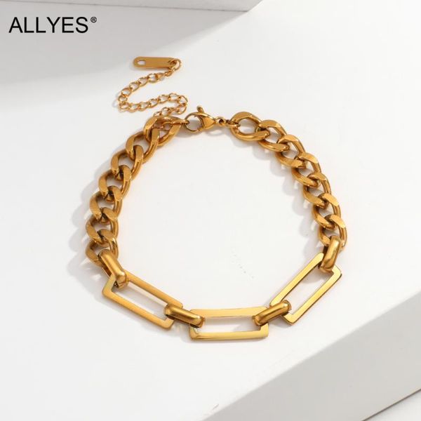charm bracelets alleys simple dark gold plated stainless steel geometric cuban chain for women rectangle rock jewelry gifts, Golden;silver
charm bracelets alleys simple dark gold plated stainless steel geometric cuban chain for women rectangle rock jewelry gifts, Golden;silver