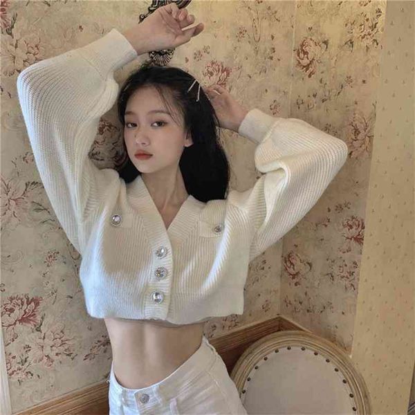 western style diamond buckle knitted cardigan women deep v neck crop knit with glitter buttons 210529, White
western style diamond buckle knitted cardigan women deep v neck crop knit with glitter buttons 210529, White
