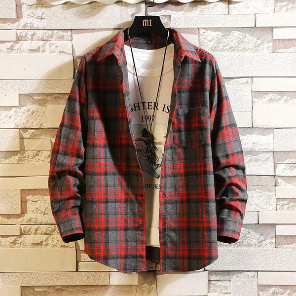 men's casual shirts red and black plaid shirt men 2021 autumn fashion chemise homme mens checkered long sleeve blous, White;black
men's casual shirts red and black plaid shirt men 2021 autumn fashion chemise homme mens checkered long sleeve blous, White;black