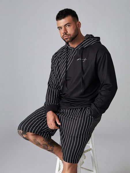 extended sizes men letter graphic striped panel drawstring hoodie & shorts set n7hr#, Gray
extended sizes men letter graphic striped panel drawstring hoodie & shorts set n7hr#, Gray