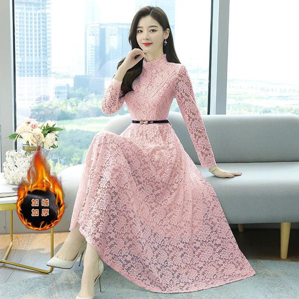 casual dresses lukaxsikax 2021 autumn winter women thicken fleece base dress fashion lace long send the belt, Black;gray
casual dresses lukaxsikax 2021 autumn winter women thicken fleece base dress fashion lace long send the belt, Black;gray