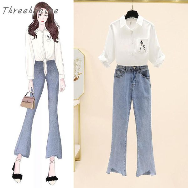 women's two piece pants 2021 spring summer woman pieces set turn-down colloar t-shirt and ankle-long denim pant suit female casual jean, White
women's two piece pants 2021 spring summer woman pieces set turn-down colloar t-shirt and ankle-long denim pant suit female casual jean, White