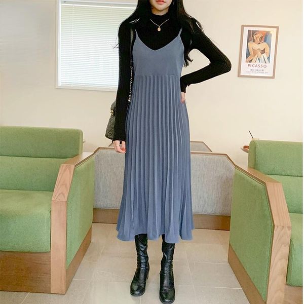 casual dresses elegant pleated bottomed camisole women 2021 autumn slim temperament medium length vestido feminino sweet robe femme, Black;gray
casual dresses elegant pleated bottomed camisole women 2021 autumn slim temperament medium length vestido feminino sweet robe femme, Black;gray