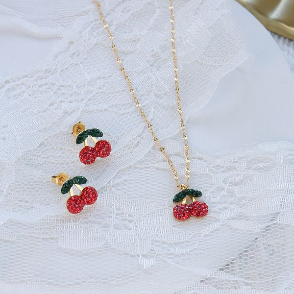 40+5cm long necklaces jewelry sets sweet cherry beauty stud earrings f290 titanium chains for women gift with box, Silver
40+5cm long necklaces jewelry sets sweet cherry beauty stud earrings f290 titanium chains for women gift with box, Silver