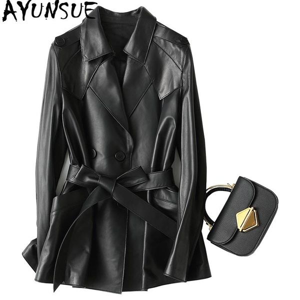women's leather & faux ayunsue real jacket spring autumn women sheepskin coat female streetwear long windbreaker chaqueta mujer kqn2910, Black
women's leather & faux ayunsue real jacket spring autumn women sheepskin coat female streetwear long windbreaker chaqueta mujer kqn2910, Black