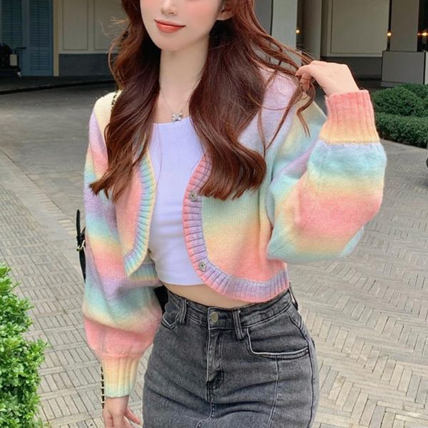 women's knits & tees autumn rainbow sweet knitted sweater ladies colorful loose korean style cashmere warm kawaii button-down cardigan, White
women's knits & tees autumn rainbow sweet knitted sweater ladies colorful loose korean style cashmere warm kawaii button-down cardigan, White