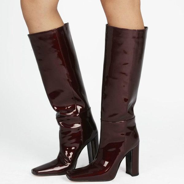 boots ladies patent leather fashion knee high square toe slip on loose autumn winter thick heel street women's shoes, Black
boots ladies patent leather fashion knee high square toe slip on loose autumn winter thick heel street women's shoes, Black