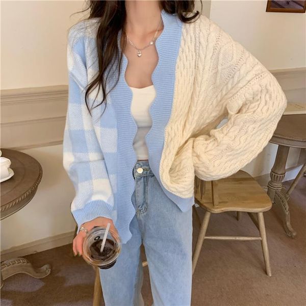 women's knits & tees hstar womens autumn loose fit knitted purple cardigan sweater long-sleeve v neck office lady argyle plaid sweatshi, White