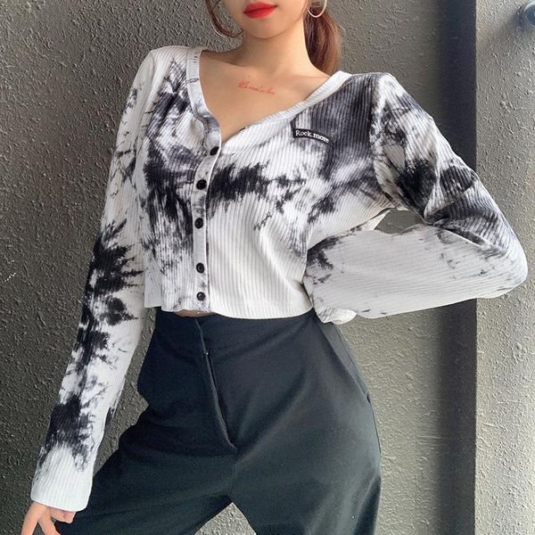 women's t-shirt tie-dye gray cardigan women 2021 autumn lady single-breasted long-sleeved loose v neck tshirt short-length hipster top, White
women's t-shirt tie-dye gray cardigan women 2021 autumn lady single-breasted long-sleeved loose v neck tshirt short-length hipster top, White