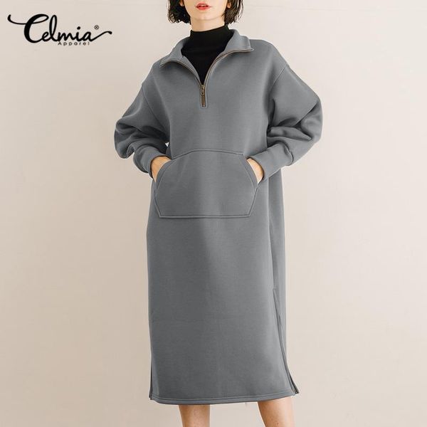 2021 fashion sweatshirt dress women celmia winter fleece warm dress casual vintage long sleeve pocket solid zipper midi vestido, Black;gray
2021 fashion sweatshirt dress women celmia winter fleece warm dress casual vintage long sleeve pocket solid zipper midi vestido, Black;gray