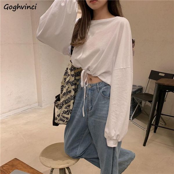 women's t-shirt women long sleeve t-shirts fashion solid crop soft daily loose slouchy drawstring hem womens o-neck trendy basic femme, White
women's t-shirt women long sleeve t-shirts fashion solid crop soft daily loose slouchy drawstring hem womens o-neck trendy basic femme, White