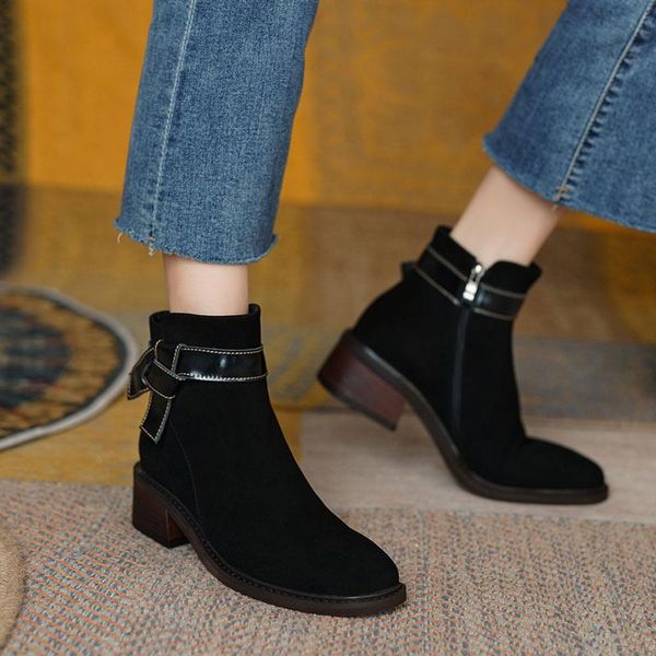 boots side zipper women motorcycle round toe thick heels for vintage classic design working casual shoes woman, Black
boots side zipper women motorcycle round toe thick heels for vintage classic design working casual shoes woman, Black