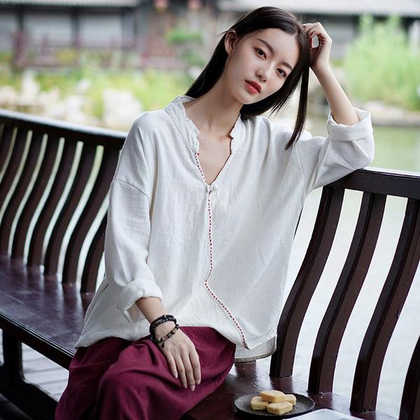 lzjn white linen 2021 spring ladies shirts v neck long sleeve folk hanfu blusas hand stitching traditional chinese blouses
lzjn white linen 2021 spring ladies shirts v neck long sleeve folk hanfu blusas hand stitching traditional chinese blouses