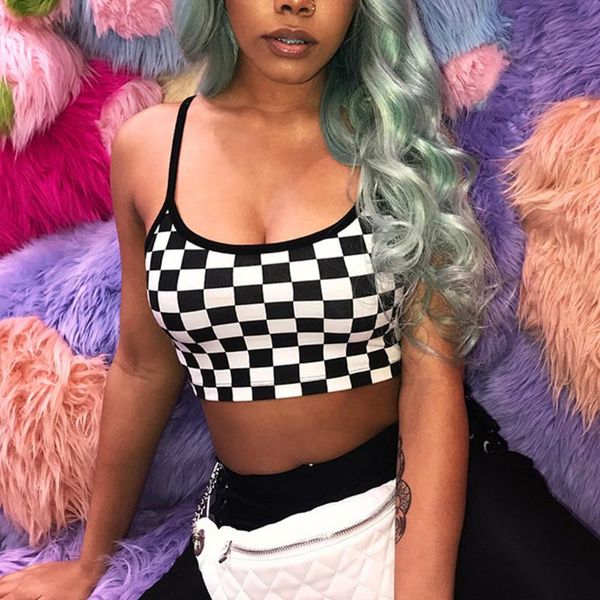 women's t-shirt checkered cropped summer streetwear sleeveless checkerboard tees shirt strappy plaid camis, White
women's t-shirt checkered cropped summer streetwear sleeveless checkerboard tees shirt strappy plaid camis, White
