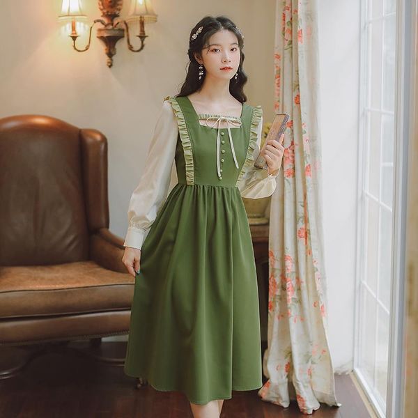 casual dresses mori sweet ruffled cute autumn kawaii dress lantern sleeve vestido retro bowknot square neck party green vestidos, Black;gray
casual dresses mori sweet ruffled cute autumn kawaii dress lantern sleeve vestido retro bowknot square neck party green vestidos, Black;gray