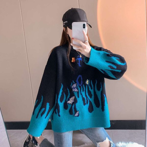 autumn and winter flame butterfly embroidery knitted sweater loose wind, White;black
autumn and winter flame butterfly embroidery knitted sweater loose wind, White;black