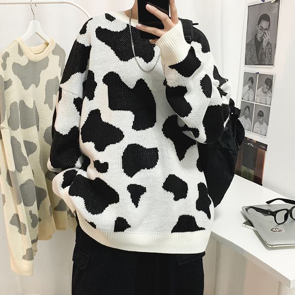 2021 new korean cow print men's warmth fashion retro casual knitted pullover men loose autumn and winter sweater mens clothes x6wk, White;black
2021 new korean cow print men's warmth fashion retro casual knitted pullover men loose autumn and winter sweater mens clothes x6wk, White;black