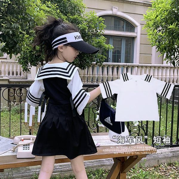 girls' chiffon shirt 2021 summer new middle and big children's navy collar school style short trend, White;black
girls' chiffon shirt 2021 summer new middle and big children's navy collar school style short trend, White;black