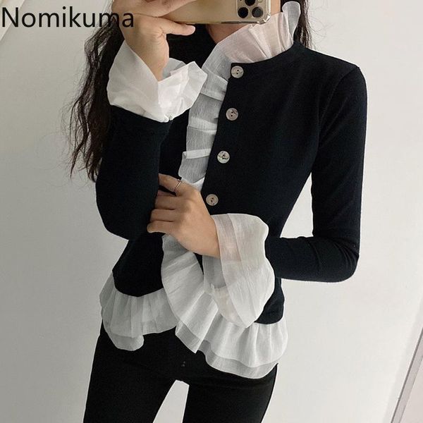 women's jackets nomikuma korean vintage jacket women contrast color ruffle patchowrk long sleeve fake two piece single breasted chic c, Black;brown
women's jackets nomikuma korean vintage jacket women contrast color ruffle patchowrk long sleeve fake two piece single breasted chic c, Black;brown