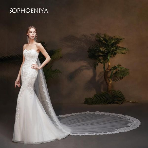 bridal veils arrival lace edge veil 2021 3.5 meter long sequined headwear white or ivory big tail headdress with comb, Black