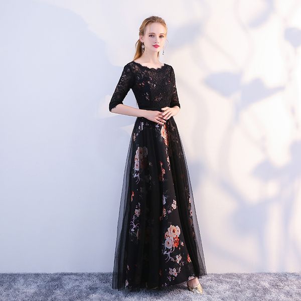 long formal evening dresses women black color flower women party dress, Black;red 
long formal evening dresses women black color flower women party dress, Black;red