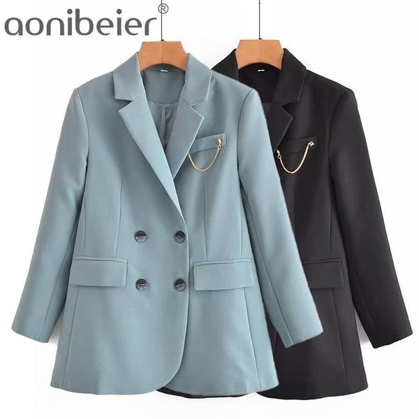 women's suits & blazers aonibeier 2021 autumn fashion wrist sleeve women loose long double breasted chain brooch detail office lady sui, White;black
women's suits & blazers aonibeier 2021 autumn fashion wrist sleeve women loose long double breasted chain brooch detail office lady sui, White;black