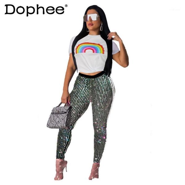 women's two piece pants european fashion leisure trousers suit rainbow printed slim fit short sleeve t-shirt women+sequins two-piece se, White
women's two piece pants european fashion leisure trousers suit rainbow printed slim fit short sleeve t-shirt women+sequins two-piece se, White
