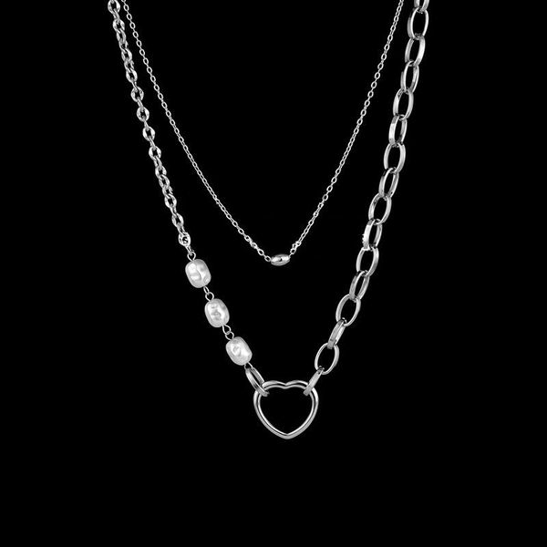 pendant necklaces stainless steel baroque pearl necklace for women hollow heart metal clavicle chain sliver color double, Silver
pendant necklaces stainless steel baroque pearl necklace for women hollow heart metal clavicle chain sliver color double, Silver