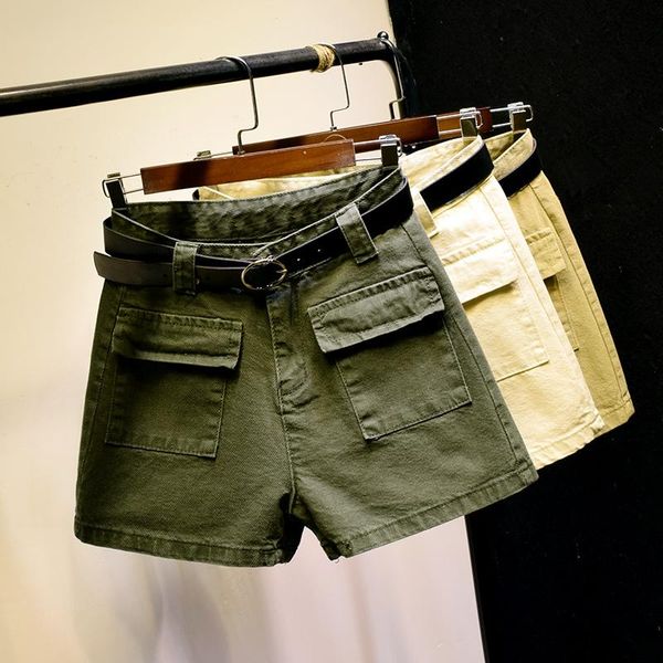 women's shorts army green denim women summer loose casual wide leg for pants streetwear high waist biker c6340, White;black
women's shorts army green denim women summer loose casual wide leg for pants streetwear high waist biker c6340, White;black
