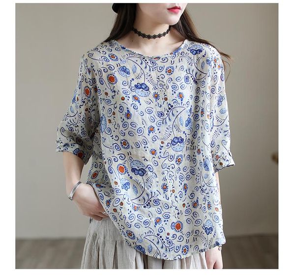 women's blouses & shirts summer women sweet 21printed loose thin half sleeve furcal back buttons female fashion, White
women's blouses & shirts summer women sweet 21printed loose thin half sleeve furcal back buttons female fashion, White