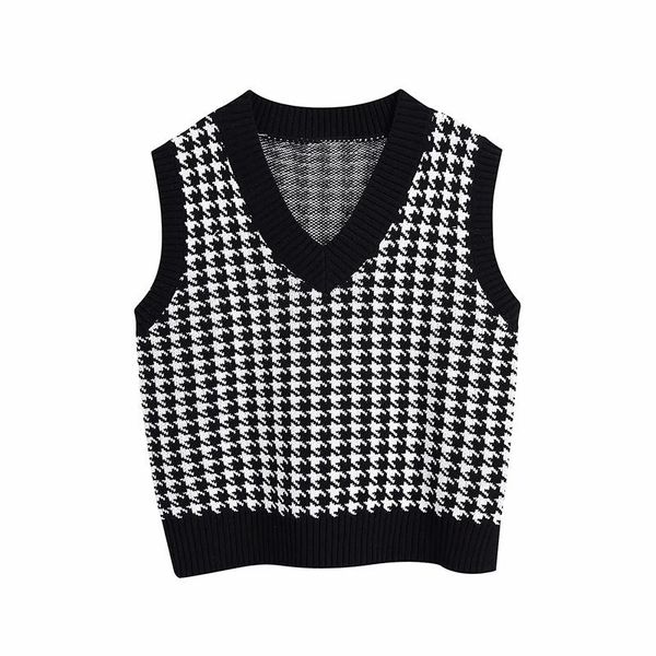 women's vests women fashion houndstooth knitted vest sweaters vintage v neck side vents female waistcoat chic jumper, Black;white
women's vests women fashion houndstooth knitted vest sweaters vintage v neck side vents female waistcoat chic jumper, Black;white