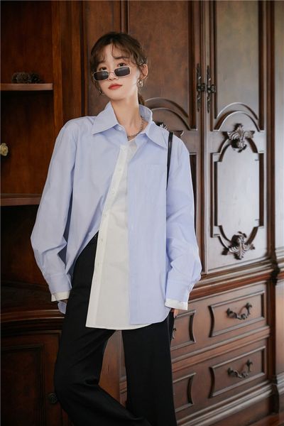 2021 new desinger pathcwork long sleeve women and blouses light blue button up collar shirt casual autumn spring 5eei, White
2021 new desinger pathcwork long sleeve women and blouses light blue button up collar shirt casual autumn spring 5eei, White