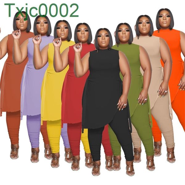 women two piece pant set 2022 designer spring summer sleeveless irregular pleated trousers solid color plus size ladies suits 8 colours, Black
women two piece pant set 2022 designer spring summer sleeveless irregular pleated trousers solid color plus size ladies suits 8 colours, Black