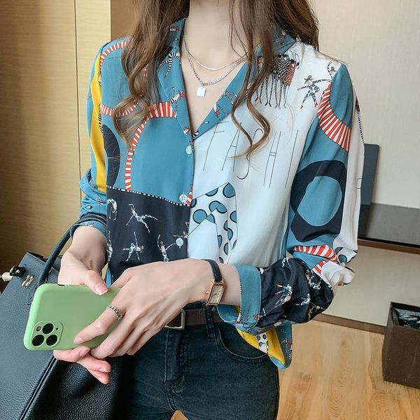 women fashion blouse 2021 new contrast color print loose chiffon long sleeve shirt, White
women fashion blouse 2021 new contrast color print loose chiffon long sleeve shirt, White