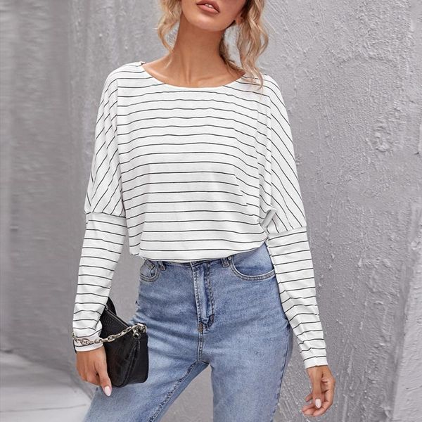 women's t-shirt autumn women striped t shirt long sleeve casual batwing elegant home wear clothing office loose tees top, White
women's t-shirt autumn women striped t shirt long sleeve casual batwing elegant home wear clothing office loose tees top, White