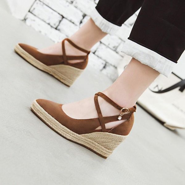 dress shoes women's pointed toe 8cm high heels straw woven wedges heel ankle strap lady, Black
dress shoes women's pointed toe 8cm high heels straw woven wedges heel ankle strap lady, Black