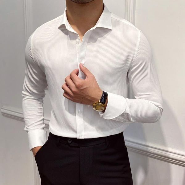 men's casual shirts british fashion slim shirt trend men business stripe long sleeve office tuxedo social korean, White;black
men's casual shirts british fashion slim shirt trend men business stripe long sleeve office tuxedo social korean, White;black