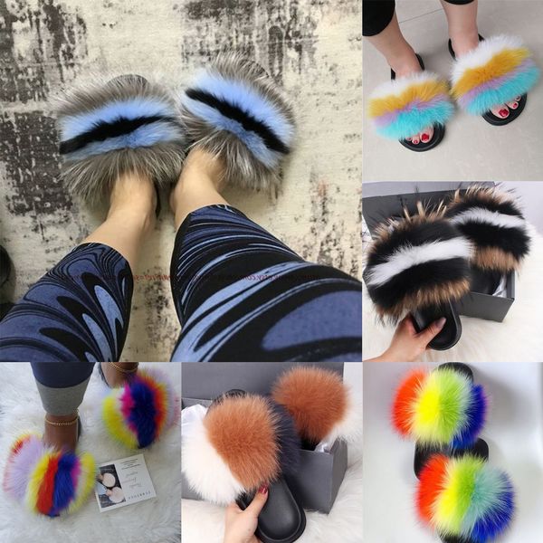 comfortable flip flops extra fluffy elegant lady luxury sandals women shoes real fox fur slides furry flats slippers 2021summer, Black 
comfortable flip flops extra fluffy elegant lady luxury sandals women shoes real fox fur slides furry flats slippers 2021summer, Black