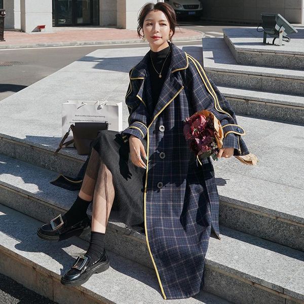 women's wool & blends clothes are oversized plaid woolen coat for women long winter england-style outdoor party fabric, Black
women's wool & blends clothes are oversized plaid woolen coat for women long winter england-style outdoor party fabric, Black