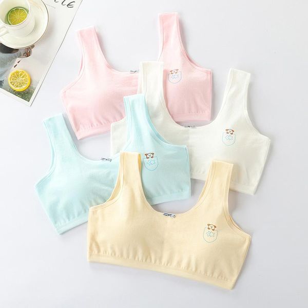 camisoles & tanks adolescente girls vest breathable soft teens crop brassieres cartoon cotton bra 8-16 years training teenage underwear, Black;white