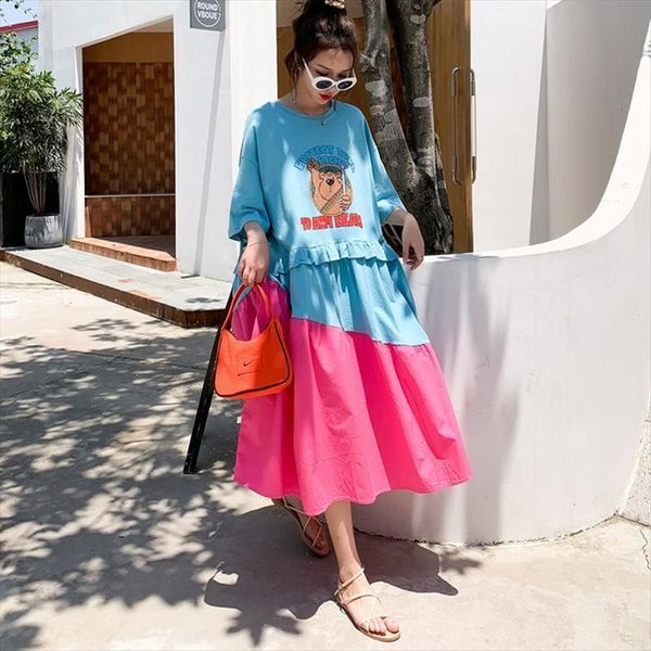 summer korean cartoon print patchwork womens dresses casual ruffles hit color loose women dress, Black;gray
summer korean cartoon print patchwork womens dresses casual ruffles hit color loose women dress, Black;gray