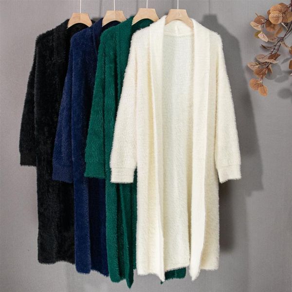 women's wool & blends 2021 autumn and winter mink knit cardigan jacket loose mid-length temperament sweater, Black
women's wool & blends 2021 autumn and winter mink knit cardigan jacket loose mid-length temperament sweater, Black