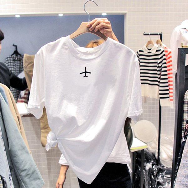 women's t-shirt 2021 summer korean-style short-sleeve loose-fit aircraft embroidered-style top, White
women's t-shirt 2021 summer korean-style short-sleeve loose-fit aircraft embroidered-style top, White