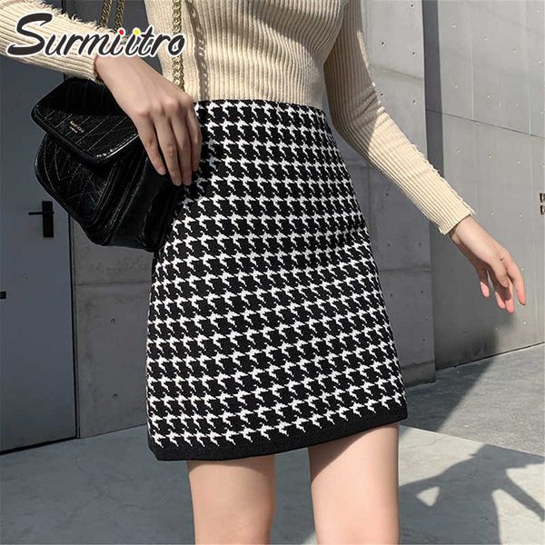 surmiitro autumn winter houndstooth knitted black plaid mini skirt women korean style high waist a line skirt female 210712
surmiitro autumn winter houndstooth knitted black plaid mini skirt women korean style high waist a line skirt female 210712