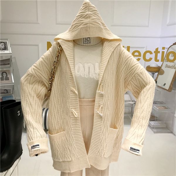 length meads with hood female sweater loose and lazy cardigan knitting ztmw, White;black
length meads with hood female sweater loose and lazy cardigan knitting ztmw, White;black