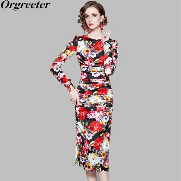 spring runway design high-end stretch satin o-neck long-sleeved flower printed dress women chic pleated slim bodycon pencil dres 210602, Black;gray
spring runway design high-end stretch satin o-neck long-sleeved flower printed dress women chic pleated slim bodycon pencil dres 210602, Black;gray