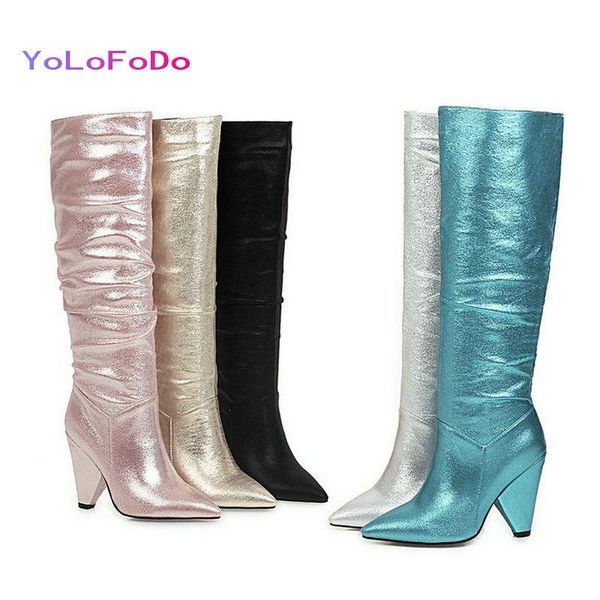 boots 2021 bling women knee high fashion pointed toe spike heel ladies calf pleated slip on women's shoes plus size, Black
boots 2021 bling women knee high fashion pointed toe spike heel ladies calf pleated slip on women's shoes plus size, Black